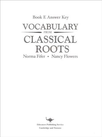 Vocabulary from Classical Roots Book E Answer Key Only (Homeschool Edi