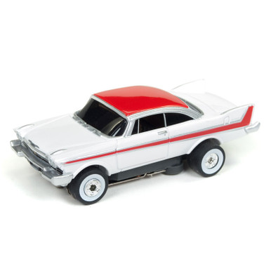 Auto World 1958 Plymouth Belvedere White/Red Thunderjet HO Slot Car