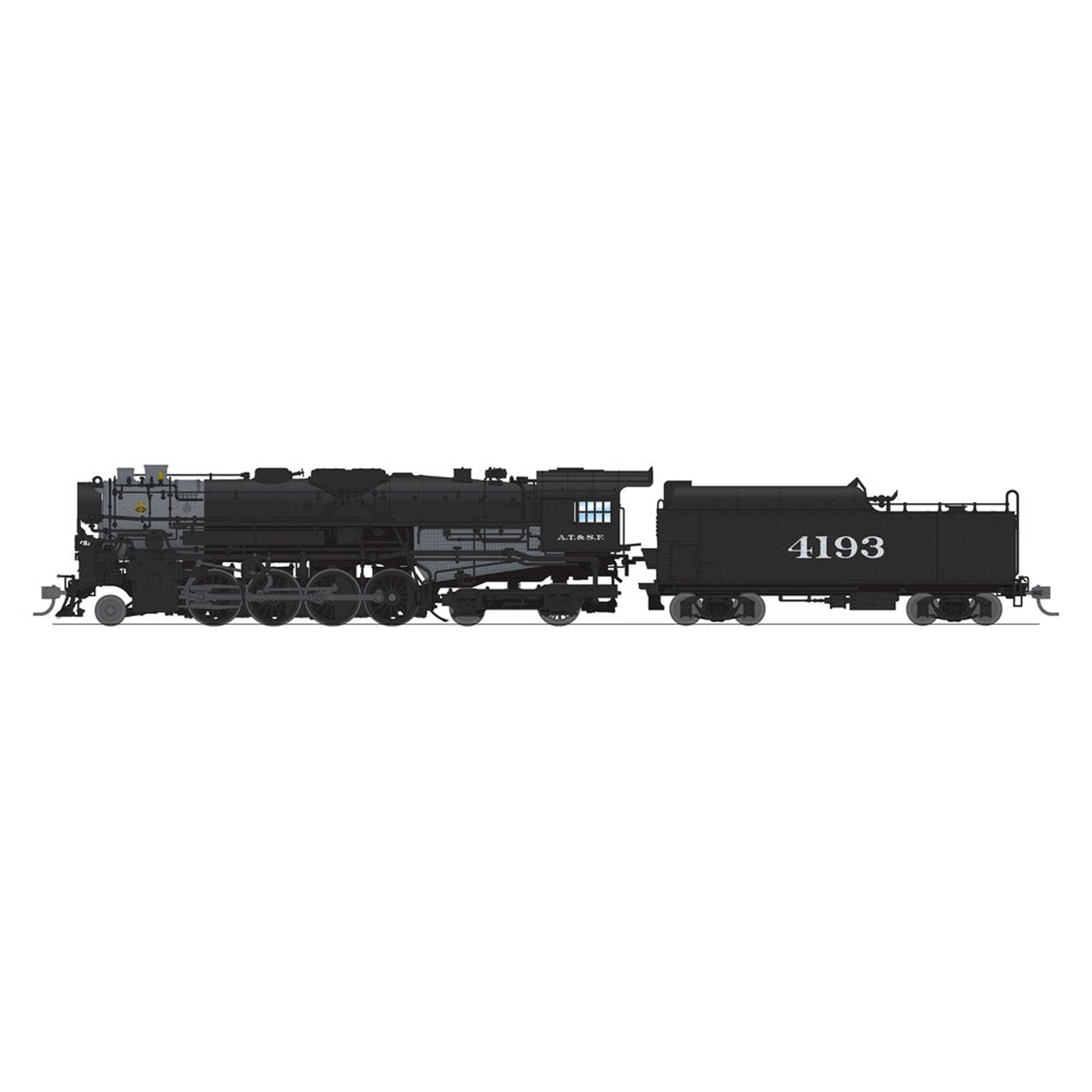 HO ATSF 2-8-4 Berkshire T1a Locomotive with 4-Axle Tender and DCC & Sound, Spoked Main Driver, ATSF #4193