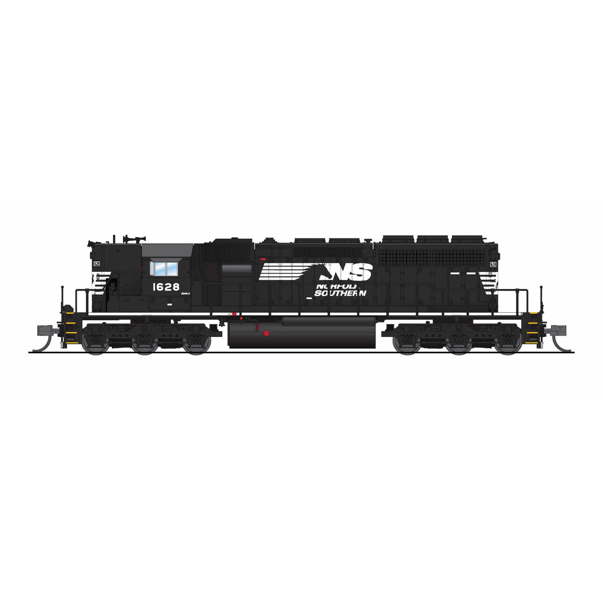 N, EMD SD40-2, NS 1628, Black/White w/ High Hood, Paragon4 Sound/DC/DCC