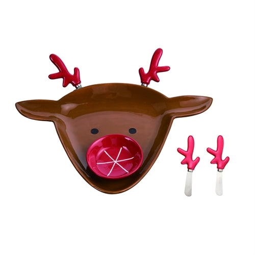 Ceramic Reindeer Chip and Dip with Sp…