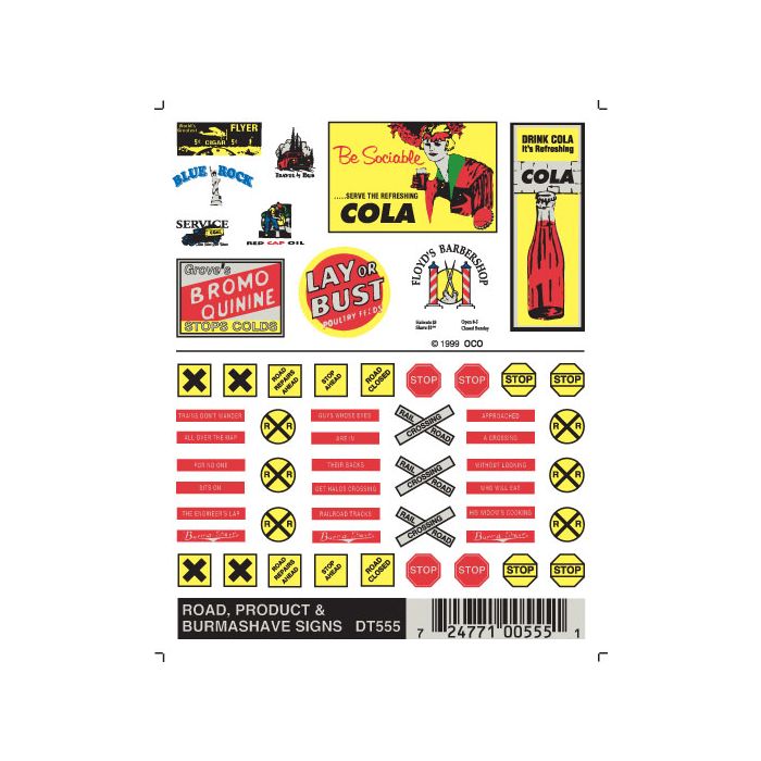 Woodland Scenics Dry Transfer Road Product and Burma-Shave Signs DT555