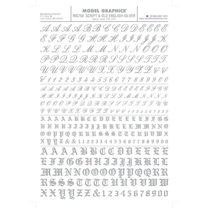 Woodland Scenics Script/Old English Letters Silver