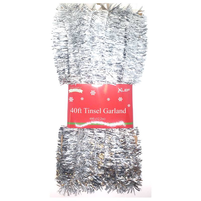 40 Feet Metallic Tinsel Garland – Silver