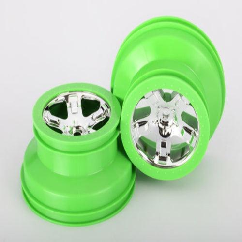 Traxxas 6875 2.2/3.0 SCT Rear Wheel (Chrome w/Green Beadlock) (2) Slash