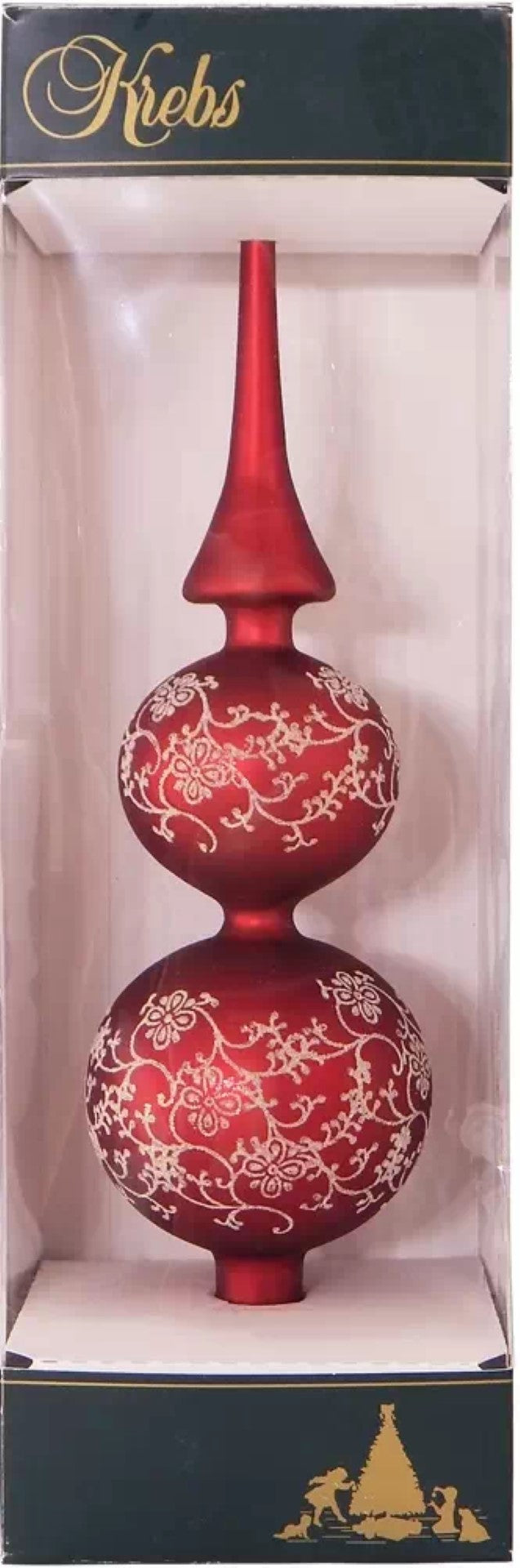 Red 13″ Glass Treetopper with Gold Fl…